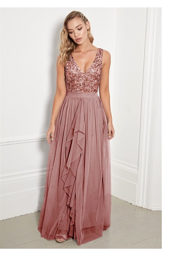 Yasmin Rose Gold Sequin Top Maxi Dress