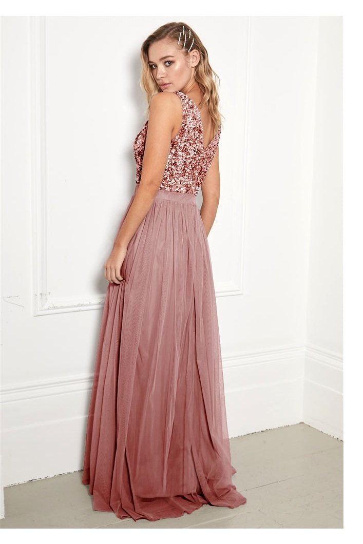 Yasmin Rose Gold Sequin Top Maxi Dress