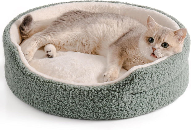Mewoo Washable Pet Bed For Cats & Small Dogs - 23x23x7 Inch Round Orthopedic Bed With Non-Slip Bottom, Plush Indoor Cat Bed For Kittens & Puppies, Sage Green
