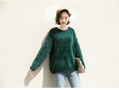 Autumn and winter new chenille velvet sweater female Korean version of lazy loose thin outside wearing hooded sweater women