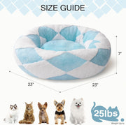 MEWOOFUN Donut Cat Bed For Indoor Cats - Round Washable Plush Pet Bed With Jacquard Shaggy Fabric & Non-Slip Bottom, Calming Small Dog Bed For Puppy & Kitten, 23 Inch Blue Check