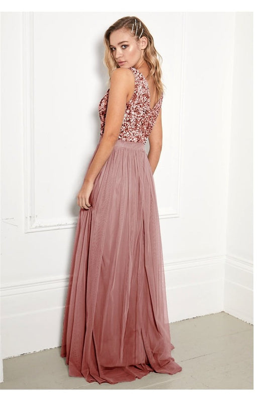 Yasmin Rose Gold Sequin Top Maxi Dress